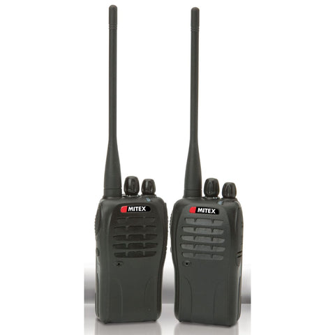 A pack of 2 compact & powerful professional 5 Watt hand held radios (Walkie Talkies) suitable for most business, lifestyle & leisure applications