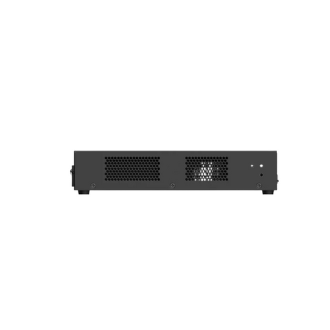 RG-ES220GS-P, side view, IP Switch, black, rectangular metal casing with a matte finish, 2 circular air vents, 