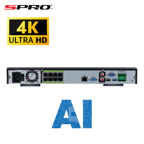 Back layout of recorder 4K (12MP) SPRO IP - 8 channel IP NVR with AI Technology Easy installation