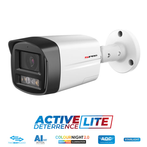 SPRO 4MP IP Bullet Active Deterrence LITE White with COLOUR NIGHT 2.0 - Microphone & Speaker Built-in 