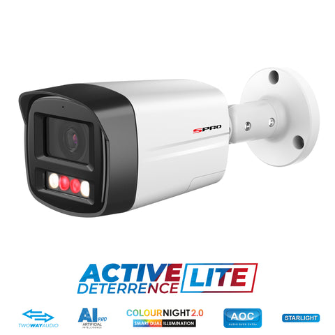 SPRO 4MP IP Bullet Active Deterrence LITE White with COLOUR NIGHT 2.0 - Microphone & Speaker Built-in 