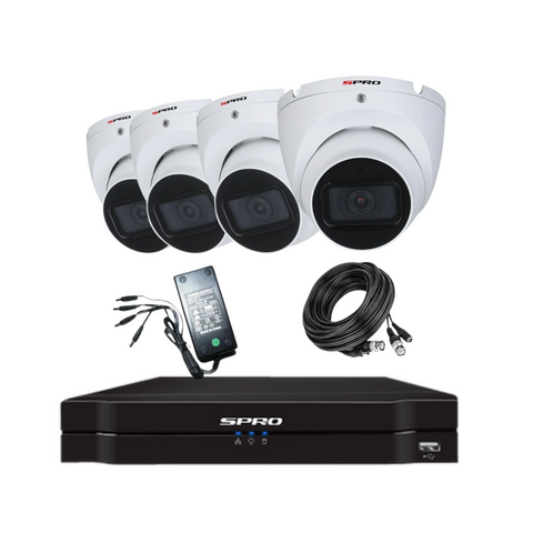 4 SPRO analogue cameras 8MP 4K  cameras, 4k power supply, RG59 coaxial cables and a B7 DVR Recorder