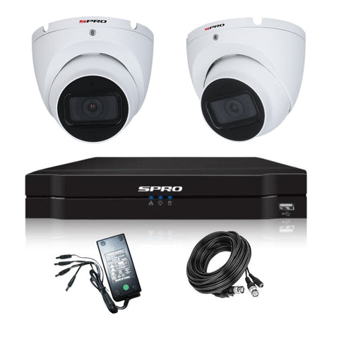 SPRO 5MP Analogue CCTV Kit: 2x SPRO 5MP Analogue Fixed Lens Turret And 1TB SPRO B5 5MP-Lite 4 Channels With AI