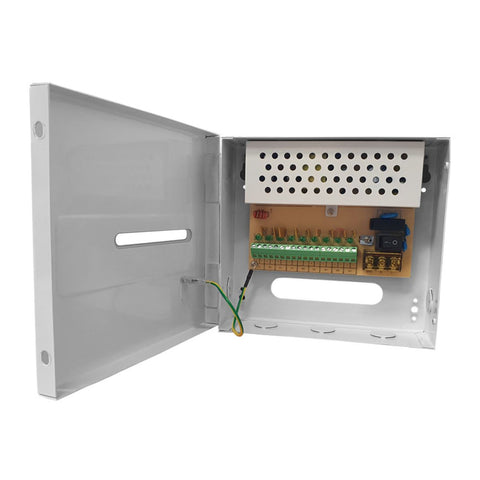 4-Way Boxed CCTV Power Supply Unit with PTC Fuse Protection in a Durable Metal Case