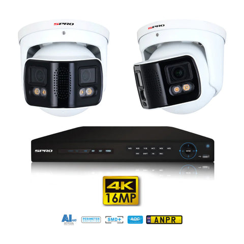 Panoramic SPRO IP CCTV Kit: 2x 4MP Panoramic Colour Night Camera With AI Pro HDD