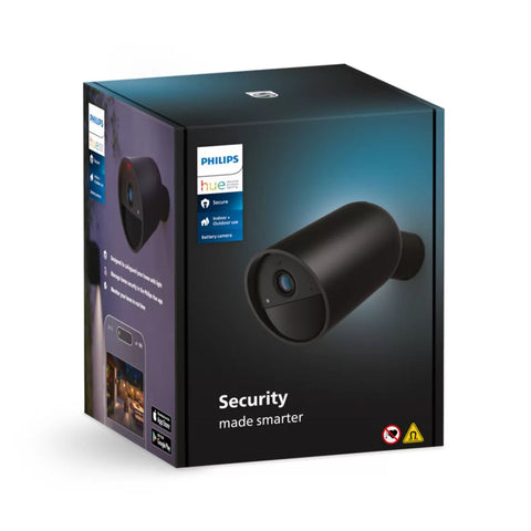 Philips Secure battery camera, IP security camera, Indoor & outdoor, Wireless, Wall, Black, Bullet