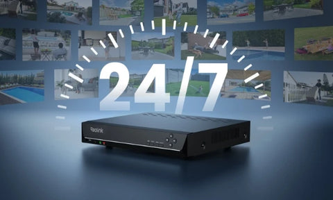 Reolink RLN8-410 12-Channel PoE NVR for 24/7 Continuous Recording with 24/7 graphic above it