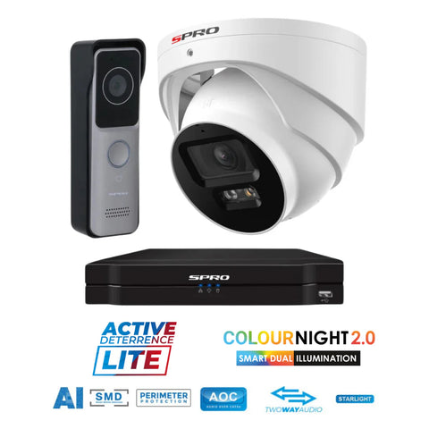 SPRO Active Deterrence LITE IP Camera & Doorbell Kit (White)