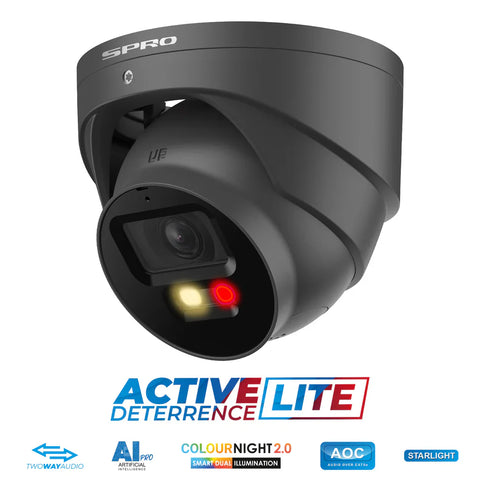 SPRO Active Deterrence LITE IP CCTV Kit: 4 Channel with 2x Grey 4MP Active Deterrence LITE with ColourNight 2.0 Cameras