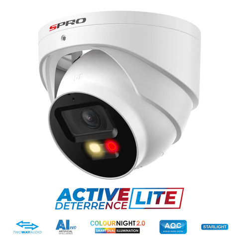 SPRO Active Deterrence LITE IP CCTV Kit: 4 Channel with 2x White 4MP Active Deterrence LITE with ColourNight 2.0 Cameras