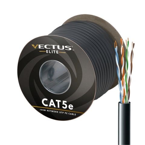 VECTUS CAT5e 100M Cable UTP PE, Outdoor (Black)